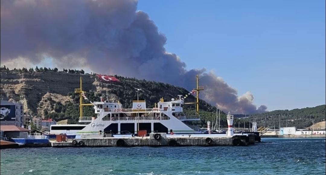 Çanakkale’de orman yangını! Gemi trafiği durduruldu